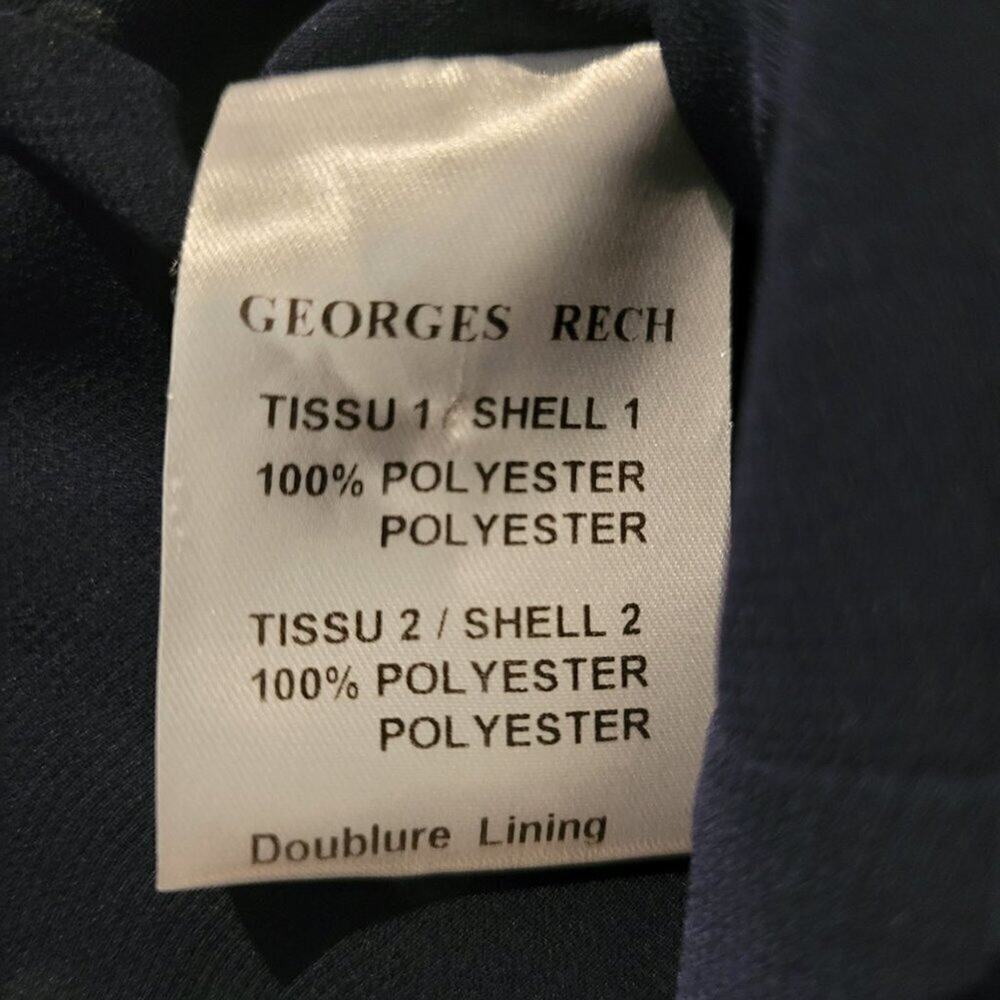 Georges Rech Paris Navy Polka Dot Midi Dress Quiet Luxury A-Line Ruffles Size 8 - Picture 7 of 11